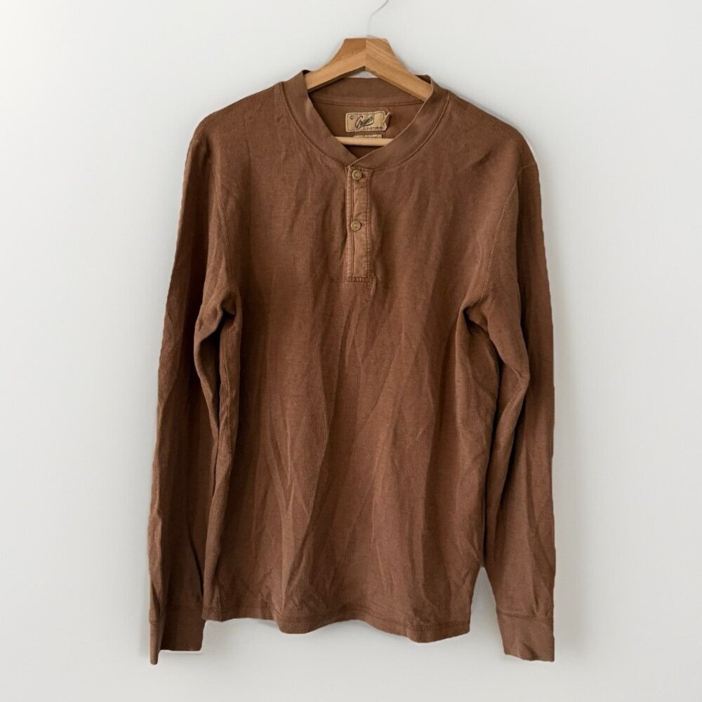Grayers Clothiers Men's Brown Long Sleeve Henley Cotton Shirt Size M Casual Work